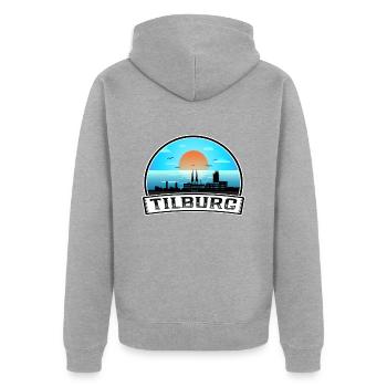 Tilburg Niederlande Skyline Vintage Sunset Travel - Unisex Premium Bio Zip Hoodie - Grau meliert - Hinten - Nico (187cm)