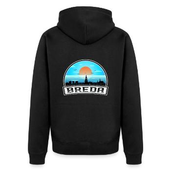 Breda Niederlande Skyline Vintage Sunset Travel So - Unisex Premium Bio Zip Hoodie - Schwarz - Hinten - Nico (187cm)