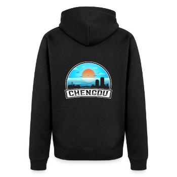 Chengdu China Skyline Vintage Sunset Travel Souven - Unisex Premium Organic Zip Hoodie - black - Back - Nico (187cm)
