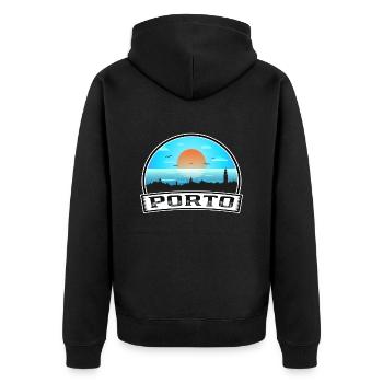 Porto Portugal Skyline Vintage Sonnenuntergang Reise Souve - Unisex Premium Bio Zip Hoodie - Schwarz - Hinten - Nico (187cm)