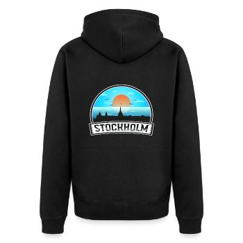 Stockholm Schweden Skyline Vintage Sunset Travel Sou - Unisex Premium Bio Zip Hoodie - Schwarz - Hinten - Nico (187cm)