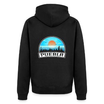 Puebla Mexiko Skyline Vintage Sonnenuntergang Reise Souven - Unisex Premium Bio Zip Hoodie - Schwarz - Hinten - Nico (187cm)