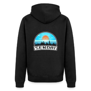 Sendai Japan Skyline Vintage Sonnenuntergang Reise Souveni - Unisex Premium Bio Zip Hoodie - Schwarz - Hinten - Nico (187cm)