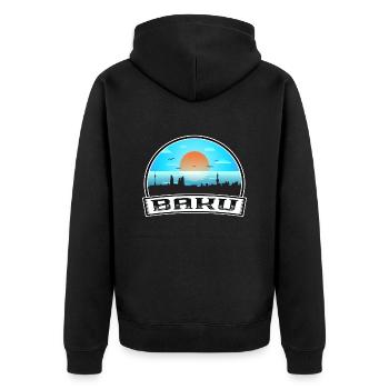 Baku Aserbaidschan Skyline Vintage Sonnenuntergang Reise Souv - Unisex Premium Bio Zip Hoodie - Schwarz - Hinten - Nico (187cm)