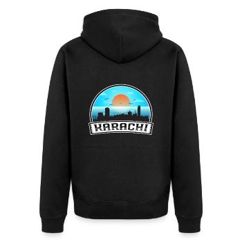 Karachi Pakistan Skyline Vintage Sunset Travel Sou - Veste à capuche bio Premium Unisexe - noir - Dos - Nico (187cm)