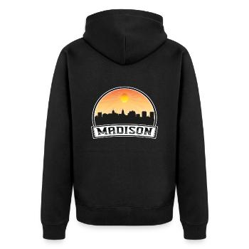 Madison Wisconsin Usa Skyline Vintage Sunset Trave - Unisex Premium Bio Zip Hoodie - Schwarz - Hinten - Nico (187cm)