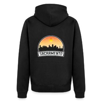 Sacramento California Usa Skyline Vintage Sunset T - Unisex Premium Bio Zip Hoodie - Schwarz - Hinten - Nico (187cm)