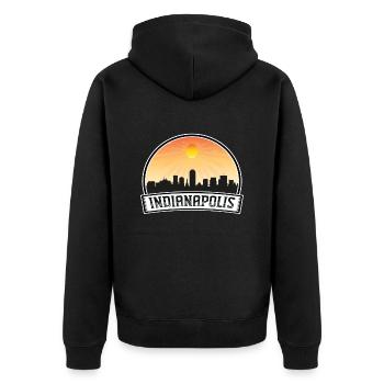 Indianapolis Indiana Usa Skyline Vintage Sunset Tr - Unisex Premium Bio Zip Hoodie - Schwarz - Hinten - Nico (187cm)