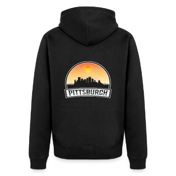 Pittsburgh Pennsylvanie États-Unis Skyline Vintage Coucher de soleil - Veste à capuche bio Premium Unisexe - noir - Dos - Nico (187cm)