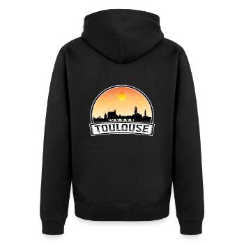 Toulouse France Skyline Vintage Sunset Travel Souv - Veste à capuche bio Premium Unisexe - noir - Dos - Nico (187cm)