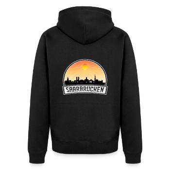 Sarrebruck Allemagne Skyline Vintage Sunset Travel - Veste à capuche bio Premium Unisexe - noir - Dos - Nico (187cm)