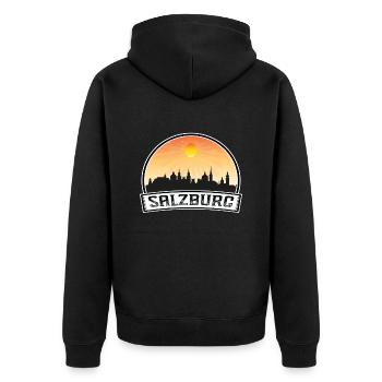 Salzburg Österreich Skyline Vintage Sunset Travel Sou - Unisex Premium Bio Zip Hoodie - Schwarz - Hinten - Nico (187cm)
