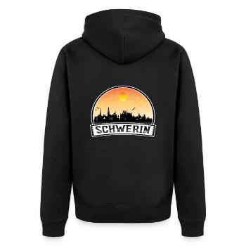 Schwerin Deutschland Skyline Vintage Sunset Travel Sou - Unisex Premium Bio Zip Hoodie - Schwarz - Hinten - Nico (187cm)