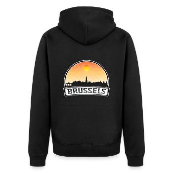 Brussels Belgium Skyline Vintage Sunset Travel Sou - Unisex Premium Organic Zip Hoodie - black - Back - Nico (187cm)