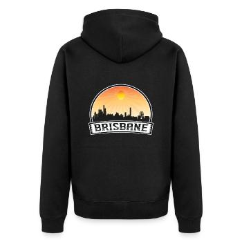 Brisbane Australien Skyline Vintage Sunset Travel S - Unisex Premium Bio Zip Hoodie - Schwarz - Hinten - Nico (187cm)