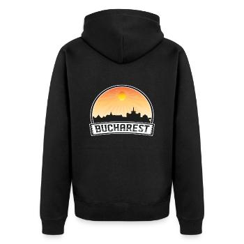 Bucharest Romania Skyline Vintage Sunset Travel So - Unisex Premium Organic Zip Hoodie - black - Back - Nico (187cm)
