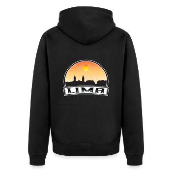 Lima Peru Skyline Vintage Sunset Travel Souvenir - Unisex Premium Organic Zip Hoodie - black - Back - Nico (187cm)