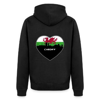 Cardiff Wales Flagge Skyline Reise Souvenir - Unisex Premium Bio Zip Hoodie - Schwarz - Hinten - Nico (187cm)