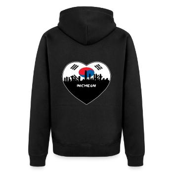 Incheon Südkorea Flagge Skyline Reise Souvenir - Unisex Premium Bio Zip Hoodie - Schwarz - Hinten - Nico (187cm)