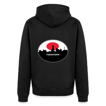 Yokohama-Japan-Flaggen-Skyline-Schattenbild-Reise - Unisex Premium Bio Zip Hoodie - Schwarz - Hinten - Nico (187cm)