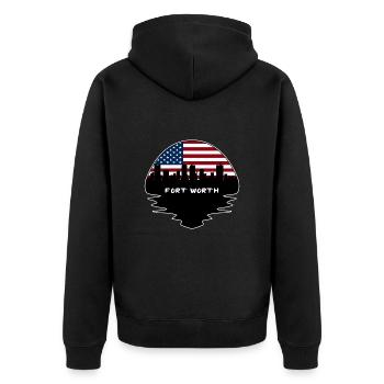 Fort Worth Texas USA Flagge Skyline Silhouette Trave - Unisex Premium Bio Zip Hoodie - Schwarz - Hinten - Nico (187cm)