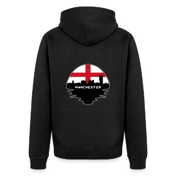 Manchester England Flagge Skyline Silhouette Reisen - Unisex Premium Bio Zip Hoodie - Schwarz - Hinten - Nico (187cm)