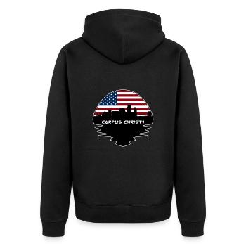 Corpus Christi Texas USA Flagge Skyline Silhouette T - Unisex Premium Bio Zip Hoodie - Schwarz - Hinten - Nico (187cm)