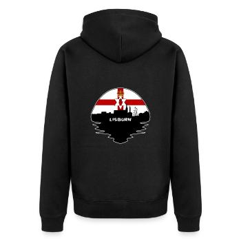 Lisburn-Nordirland-Flaggen-Skyline-Schattenbild T - Unisex Premium Bio Zip Hoodie - Schwarz - Hinten - Nico (187cm)