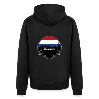 Groningen Niederlande Flagge Skyline Silhouette Trav - Unisex Premium Bio Zip Hoodie - Schwarz - Hinten - Nico (187cm)