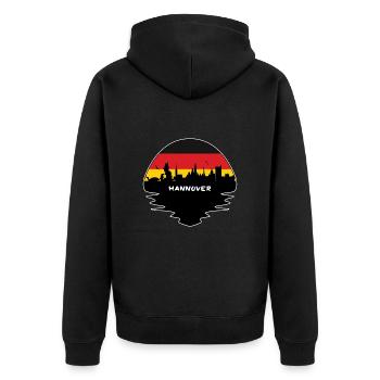 Hannover Deutschland Flagge Skyline Silhouette Reisen - Unisex Premium Bio Zip Hoodie - Schwarz - Hinten - Nico (187cm)