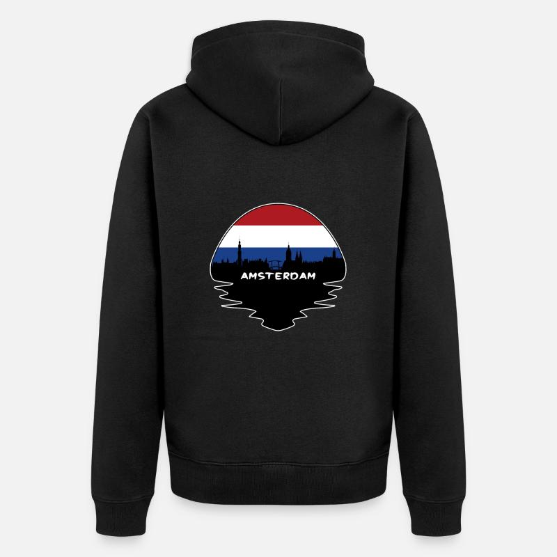Amsterdam Pays-Bas Flag Skyline Silhouette - Veste à capuche bio Premium Unisexe - noir