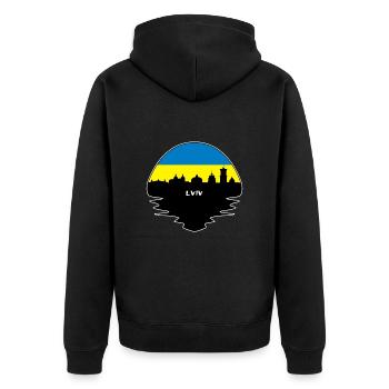 Lviv Ukraine Flag Skyline Silhouette Voyage - Veste à capuche bio Premium Unisexe - noir - Dos - Nico (187cm)