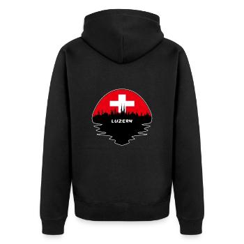 Luzern Schweiz Flagge Skyline Silhouette Travel - Unisex Premium Bio Zip Hoodie - Schwarz - Hinten - Nico (187cm)