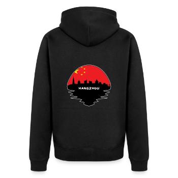 Hangzhou-China-Flaggen-Skyline-Schattenbild-Reise - Unisex Premium Bio Zip Hoodie - Schwarz - Hinten - Nico (187cm)