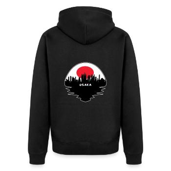 Osaka Japan Flagge Skyline Silhouette Reisen - Unisex Premium Bio Zip Hoodie - Schwarz - Hinten - Nico (187cm)