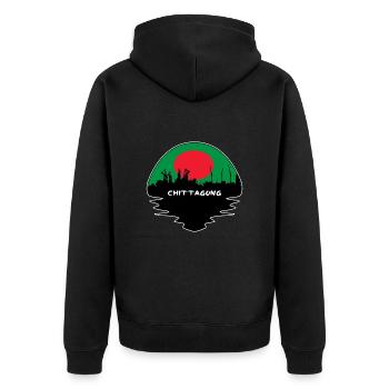 Chittagong Bangladesch Flagge Skyline Silhouette Trav - Unisex Premium Bio Zip Hoodie - Schwarz - Hinten - Nico (187cm)