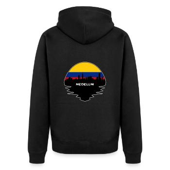 Medellin Kolumbien Flagge Skyline Silhouette Reisen - Unisex Premium Bio Zip Hoodie - Schwarz - Hinten - Nico (187cm)