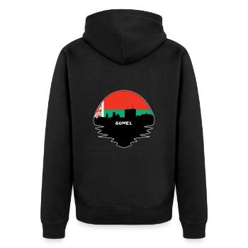 Gomel Weißrussland Flagge Skyline Silhouette Reisen - Unisex Premium Bio Zip Hoodie - Schwarz - Hinten - Nico (187cm)