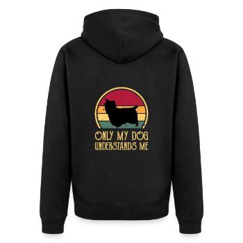 Australian Silky Terrier Dog Silhouette Retro Sun - Unisex Premium Organic Zip Hoodie - black - Back - Nico (187cm)