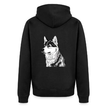 Nette Husky Hund Rasse Kopf Cartoon Illustration - Unisex Premium Bio Zip Hoodie - Schwarz - Hinten - Nico (187cm)