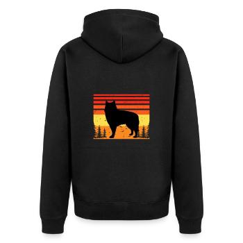 Alaskan Malamute Hundeliebhaber Silhouette Retro Sonnenuntergang - Unisex Premium Bio Zip Hoodie - Schwarz - Hinten - Nico (187cm)