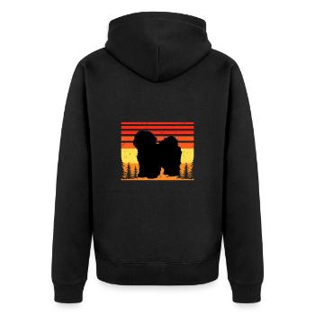 Bolognese Hundeliebhaber Silhouette Vintage Sonnenuntergang - Unisex Premium Bio Zip Hoodie - Schwarz - Hinten - Nico (187cm)