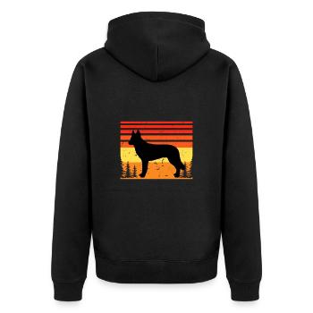 Tschechoslowakischer Wolfshund Hund Silhouette Retro Sonnenuntergang - Unisex Premium Bio Zip Hoodie - Schwarz - Hinten - Nico (187cm)