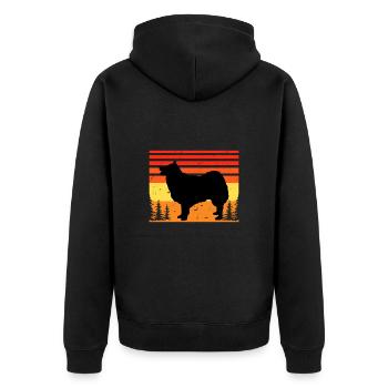 Islandhund Hund Silhouette Retro Sonnenuntergang - Unisex Premium Bio Zip Hoodie - Schwarz - Hinten - Nico (187cm)