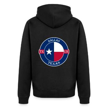 Dallas Texas Flagge USA Reise Souvenir Abzeichen - Unisex Premium Bio Zip Hoodie - Schwarz - Hinten - Nico (187cm)