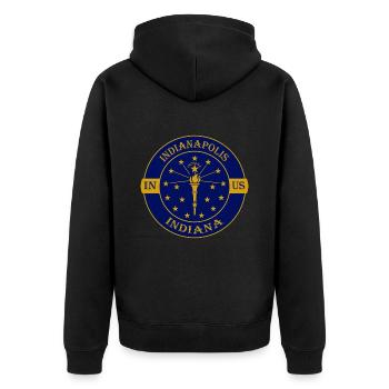 Indianapolis Indiana Flag USA Souvenir Badge - Unisex Premium Organic Zip Hoodie - black - Back - Nico (187cm)