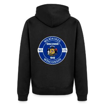 Milwaukee Wisconsin Flagge USA Reise Souvenir Abzeichen - Unisex Premium Bio Zip Hoodie - Schwarz - Hinten - Nico (187cm)