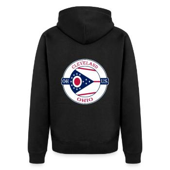 Cleveland Ohio Flagge USA Reise Souvenir Abzeichen - Unisex Premium Bio Zip Hoodie - Schwarz - Hinten - Nico (187cm)