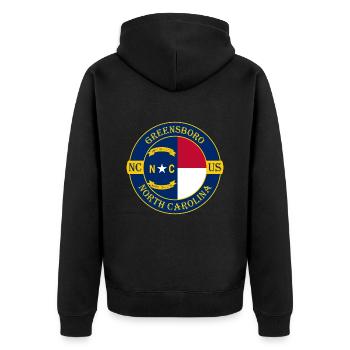 Greensboro North Carolina Flagge USA Reise Souvenir - Unisex Premium Bio Zip Hoodie - Schwarz - Hinten - Nico (187cm)