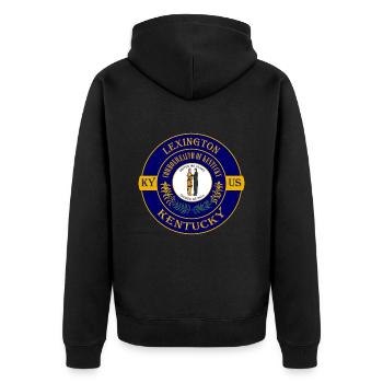 Lexington Kentucky Flagge USA Reise Souvenir Abzeichen - Unisex Premium Bio Zip Hoodie - Schwarz - Hinten - Nico (187cm)
